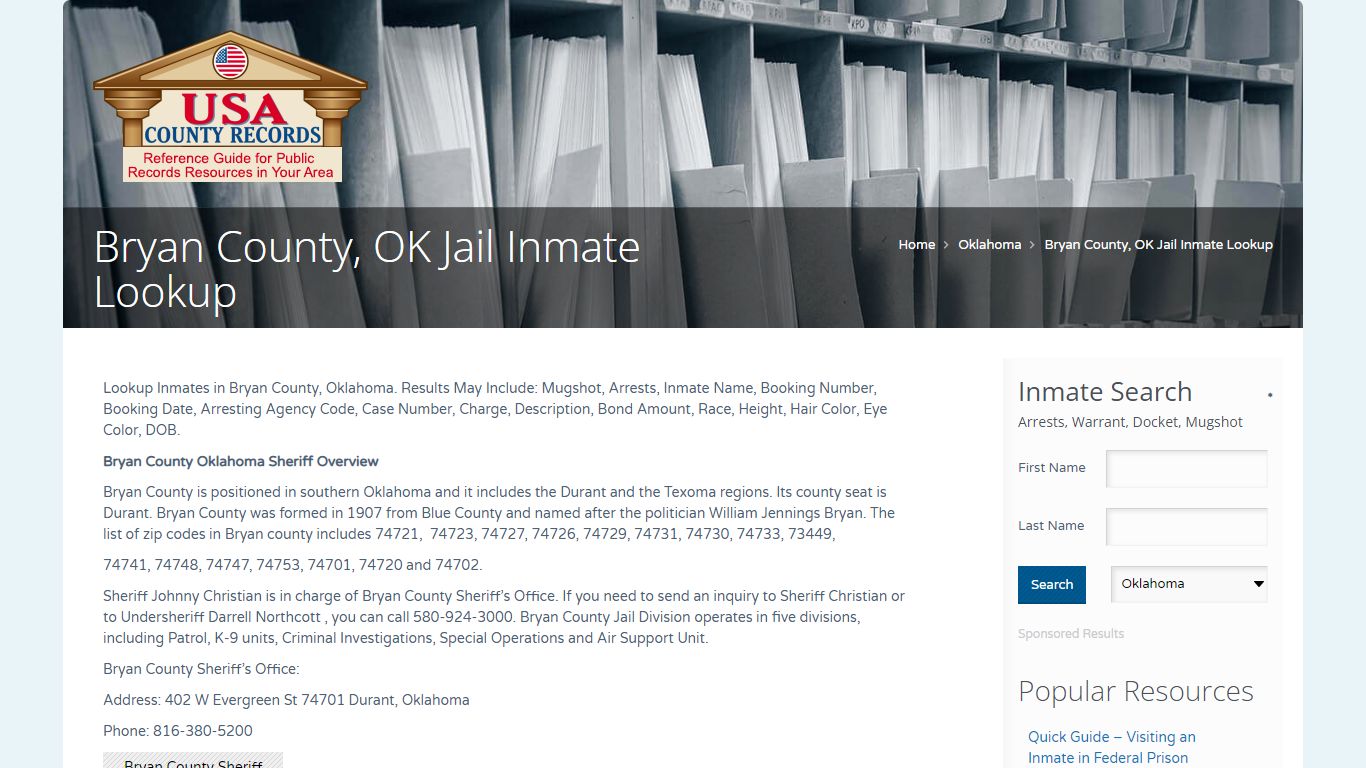 Bryan County, OK Jail Inmate Lookup | Name Search
