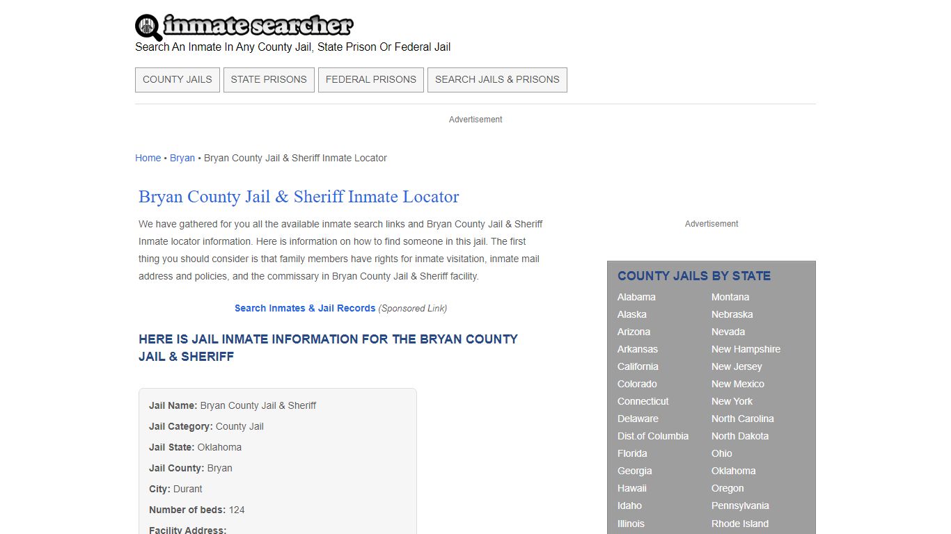 Bryan County Jail & Sheriff Inmate Locator - Inmate Searcher
